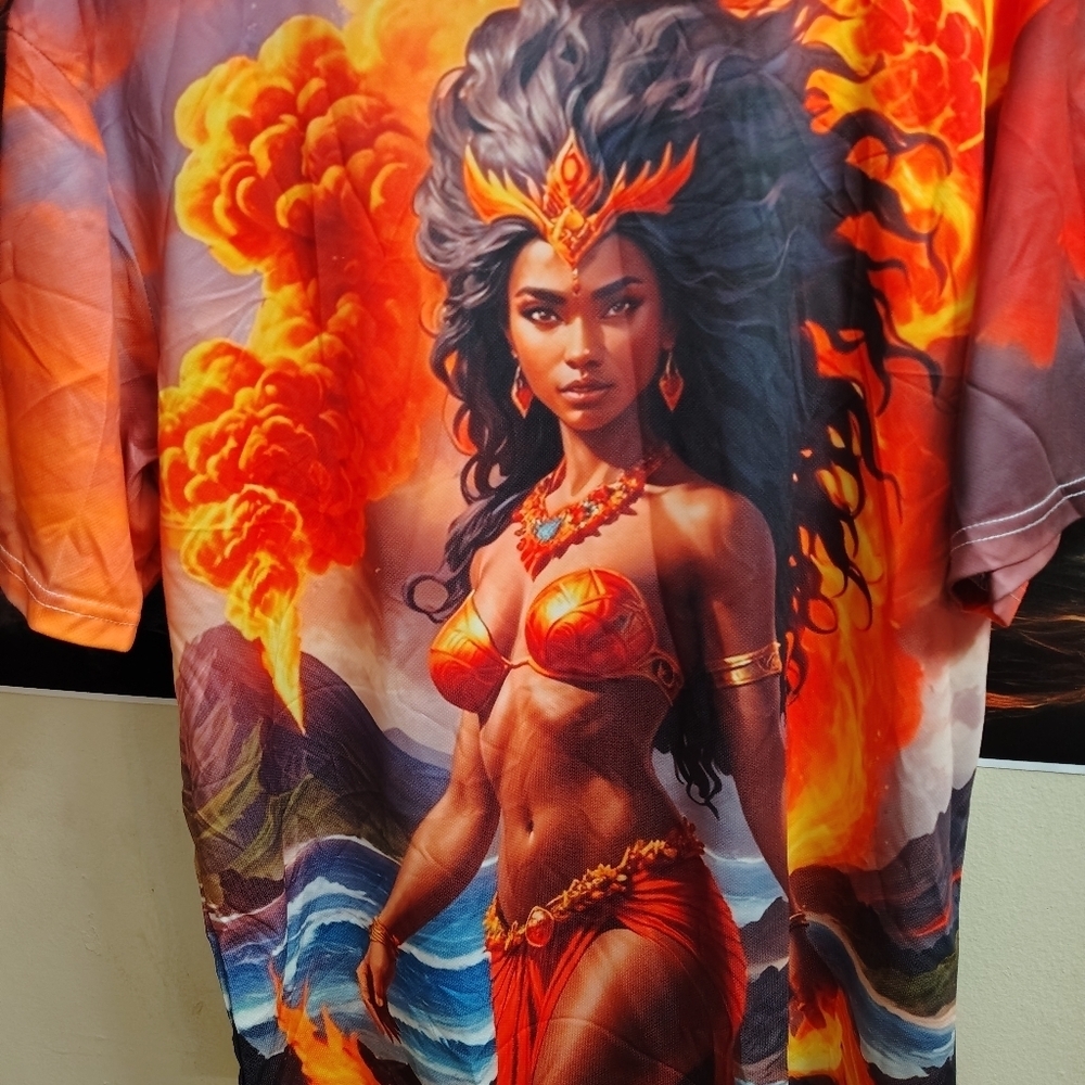 Vibrant Hawaiian Goddess Pele Mens Crew neck Print T-shirt - Picture 8 of 9